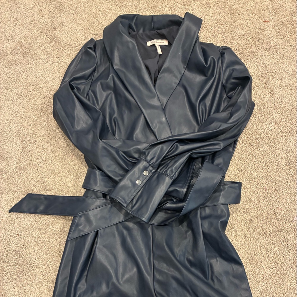 BCBGeneration Navy Faux Leather Wrap Romper